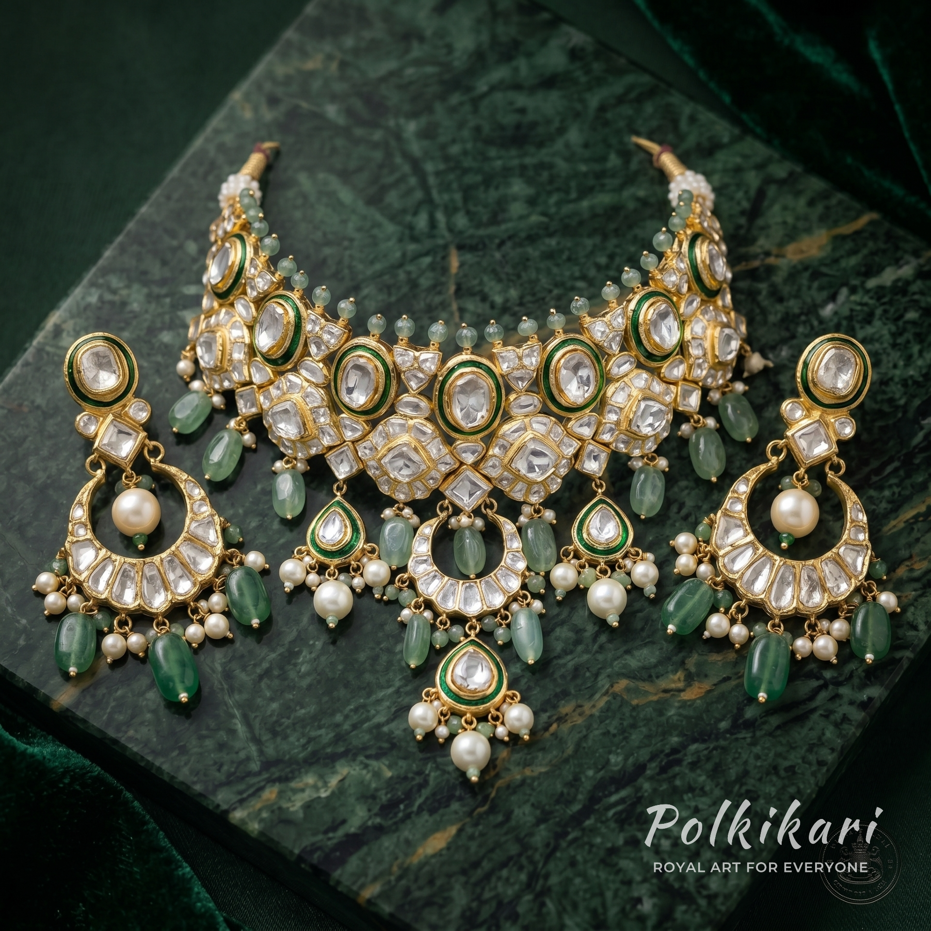 Verdant Crescent Lab Grown Polki Necklace Set