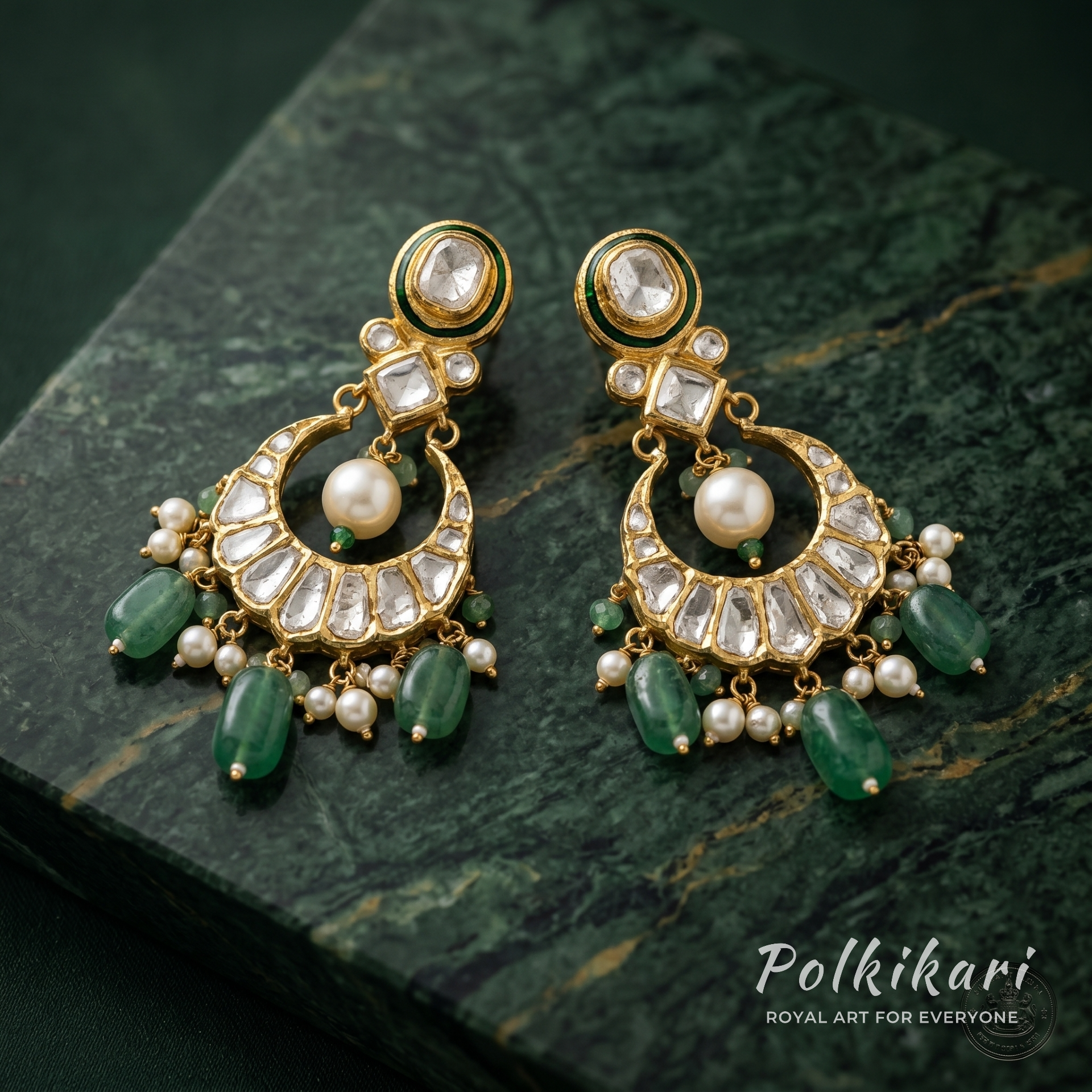 Verdant Crescent Lab Grown Polki Necklace Set