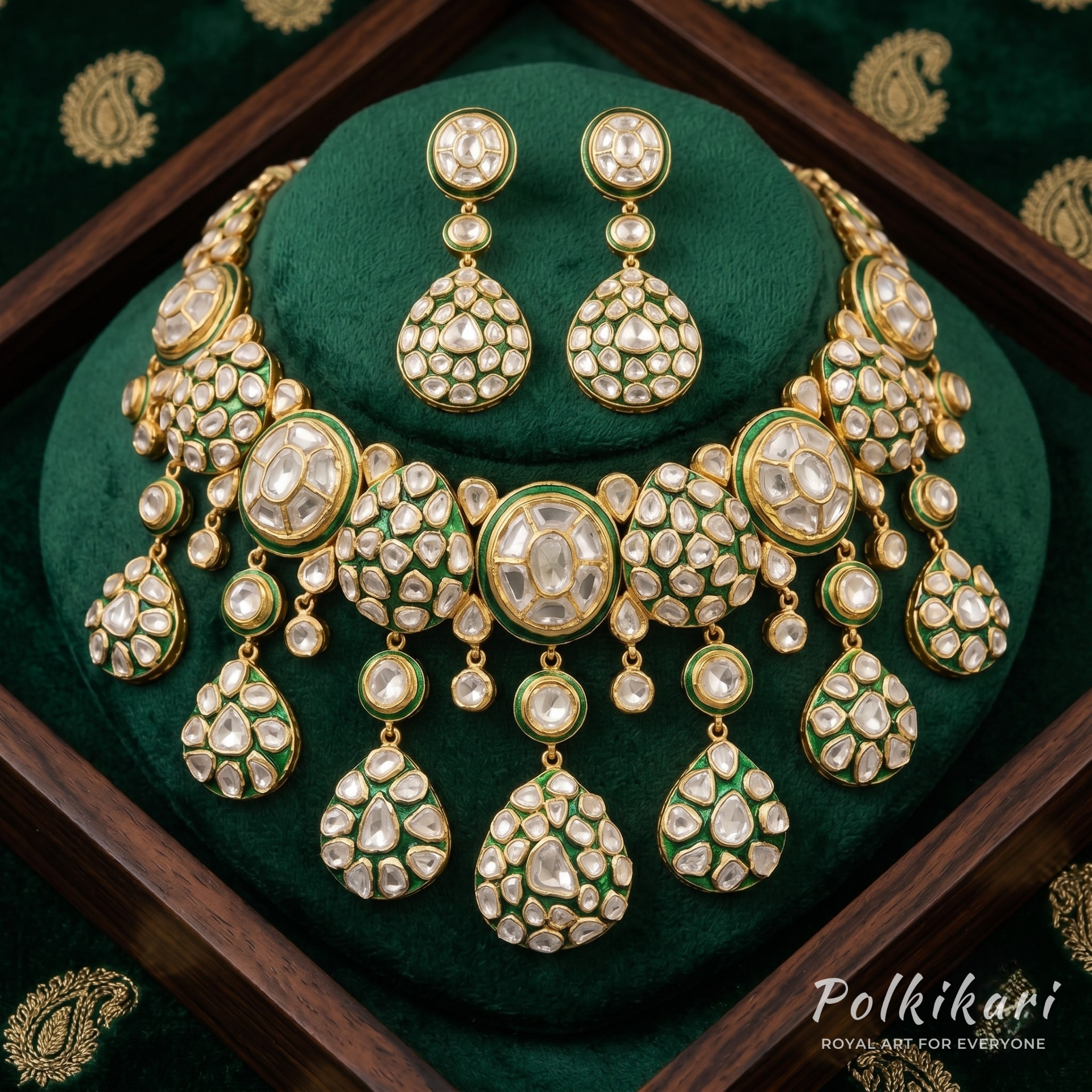 Mosaic Moon-Drops Lab Grown Polki Necklace Set