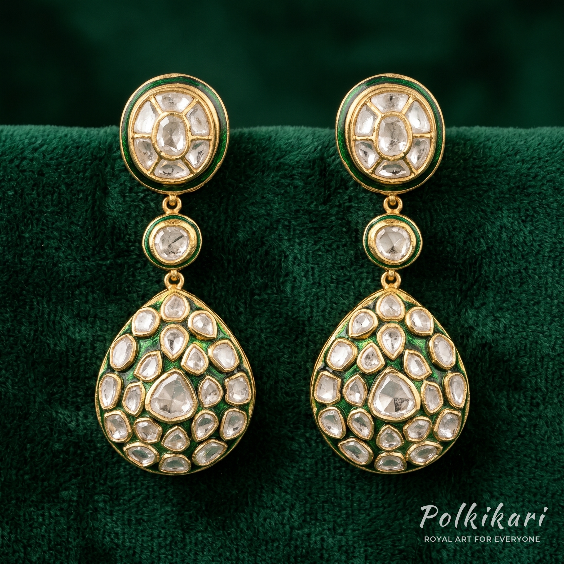 Mosaic Moon-Drops Lab Grown Polki Necklace Set