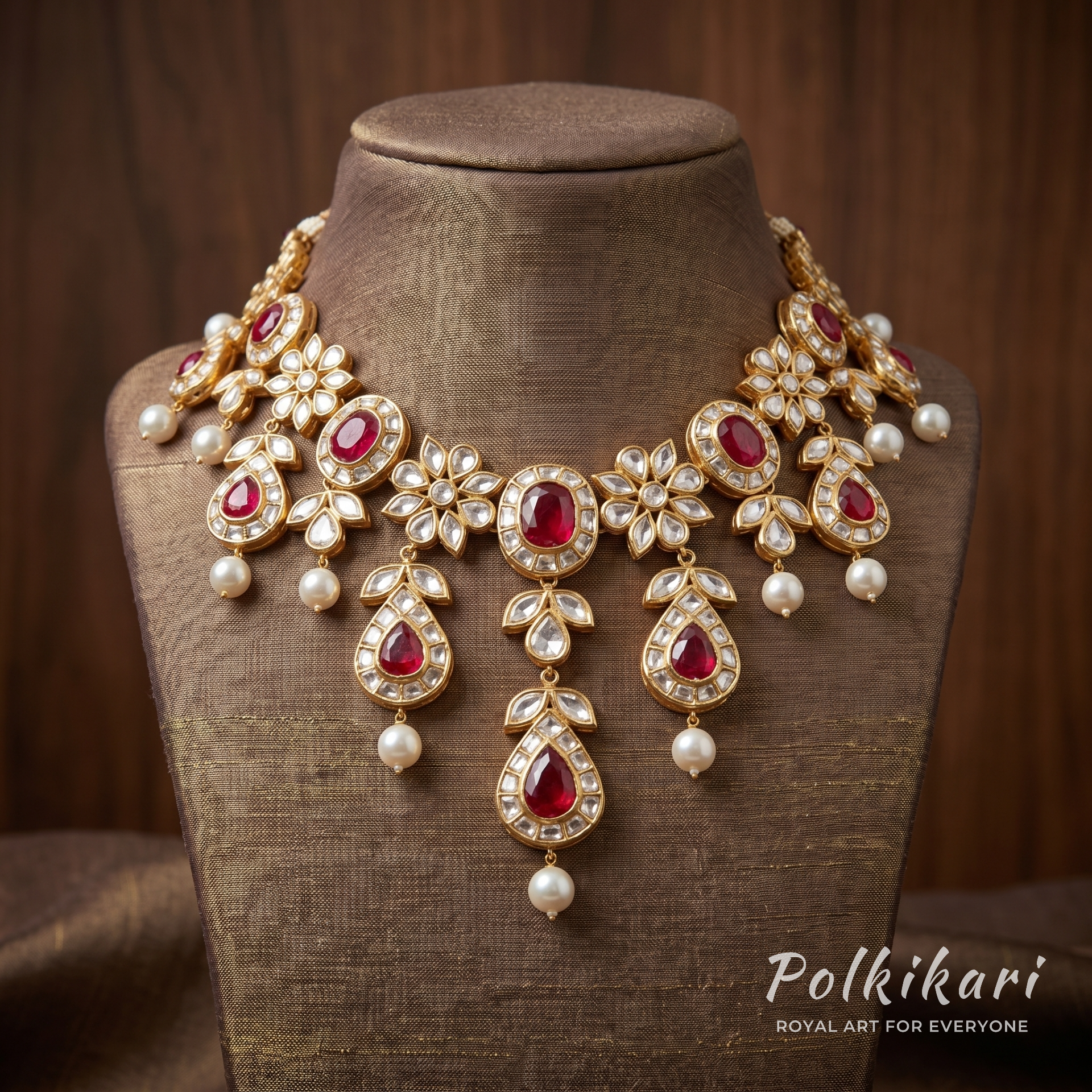 Regal Rubaiya Lab Grown Polki Necklace Set