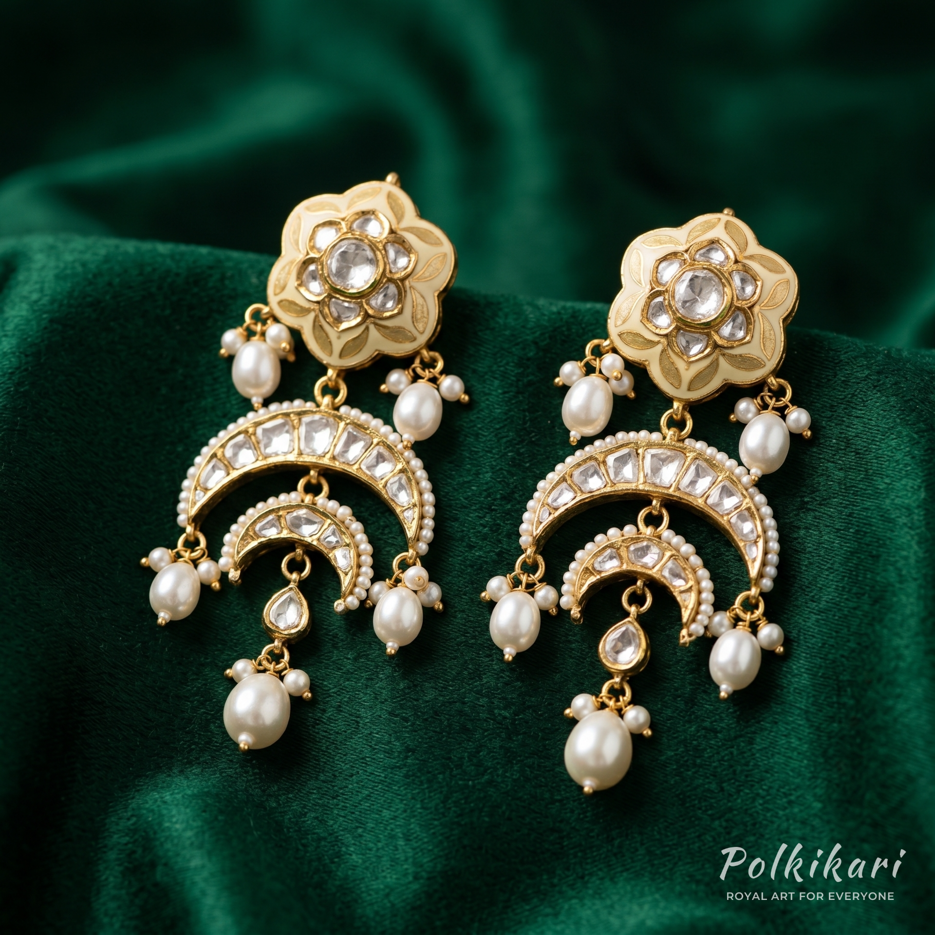 Lime-Enamel Lily Lab Grown Polki Necklace Set
