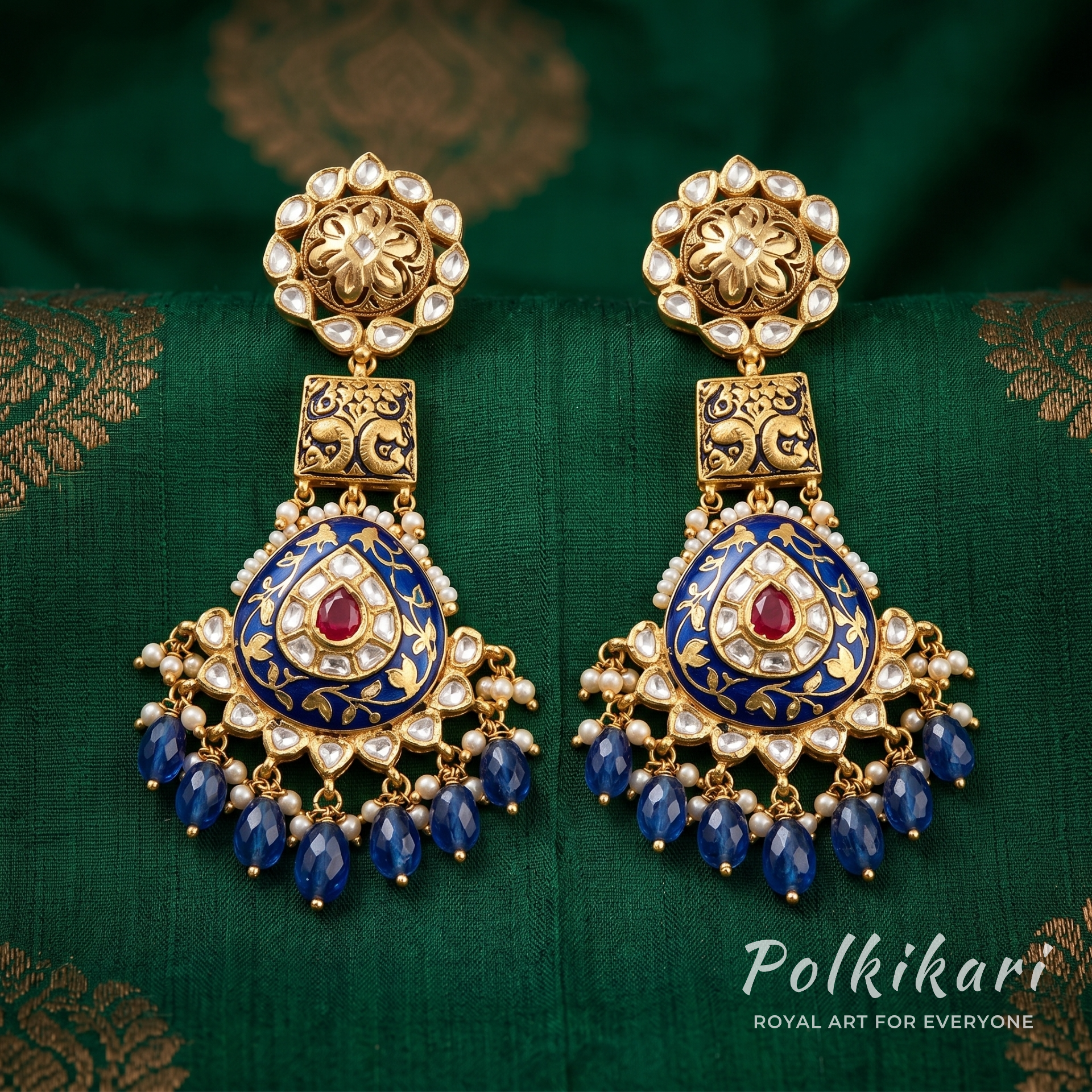Navy Majesty Lab Grown Polki Pendant Set