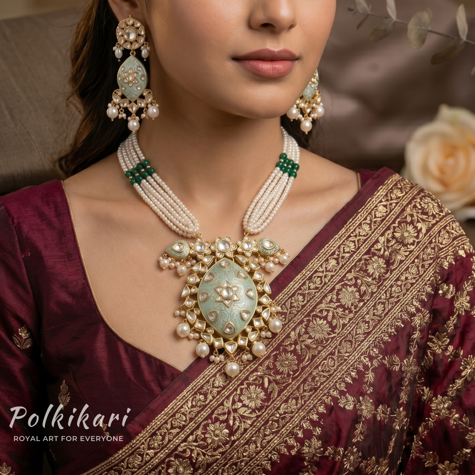Minted Meadow Lab Grown Polki Pendant Set