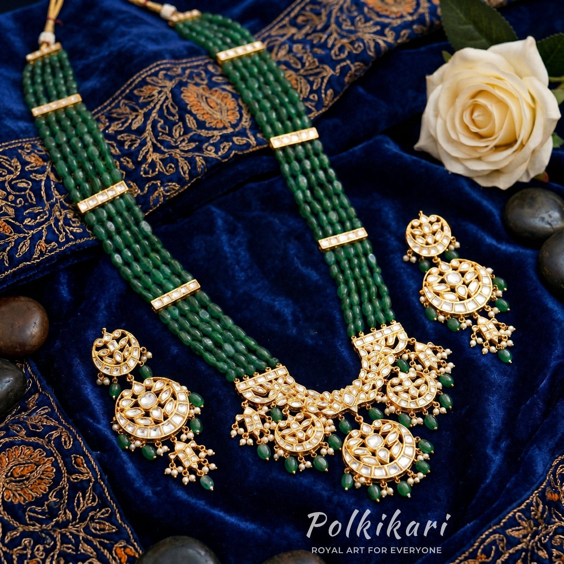 Velvet Forest Suite Lab Grown Polki Pendant Set