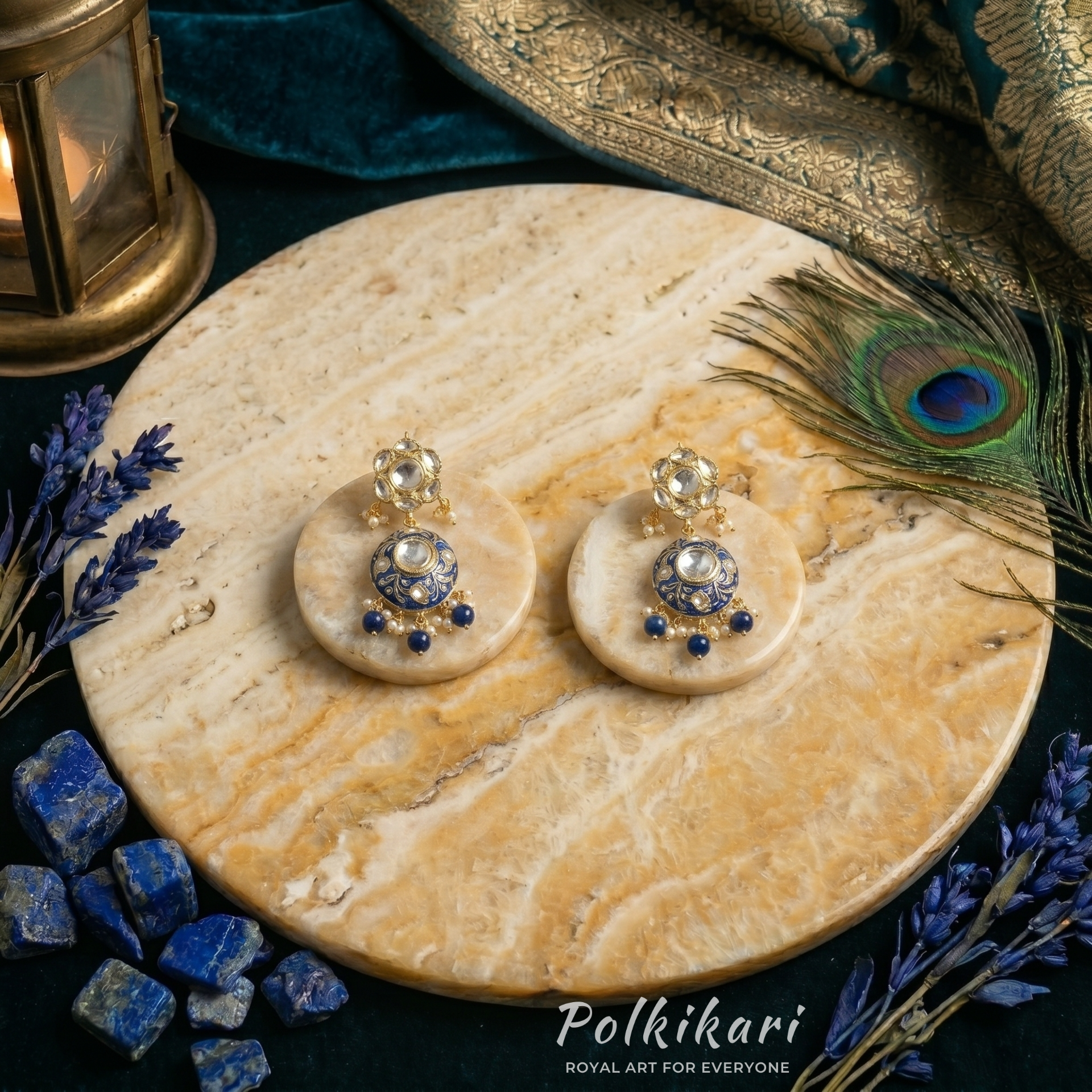 Azure Bloom Lab Grown Polki Pendant Set
