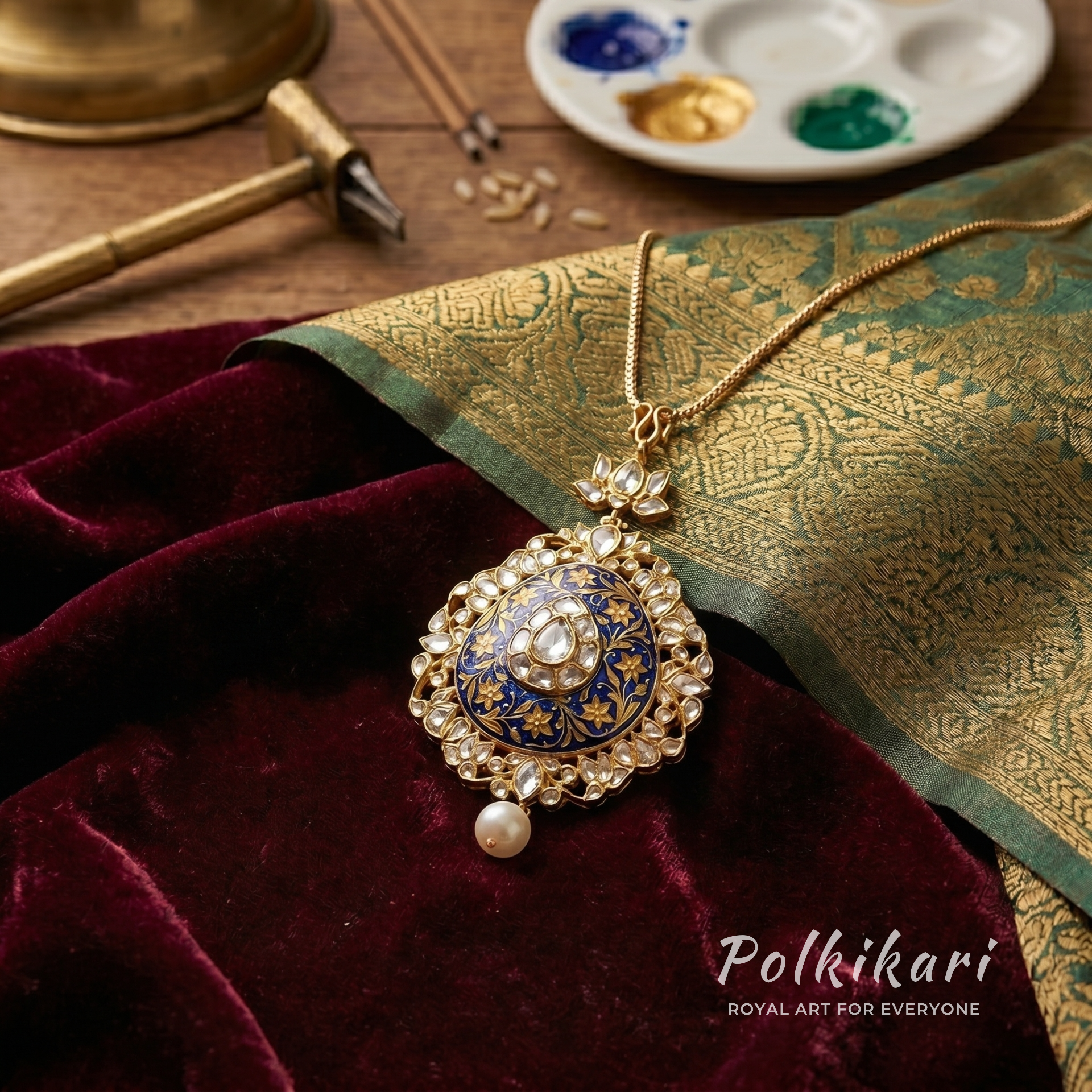 Indigo Icon Suite Lab Grown Polki Pendant Set