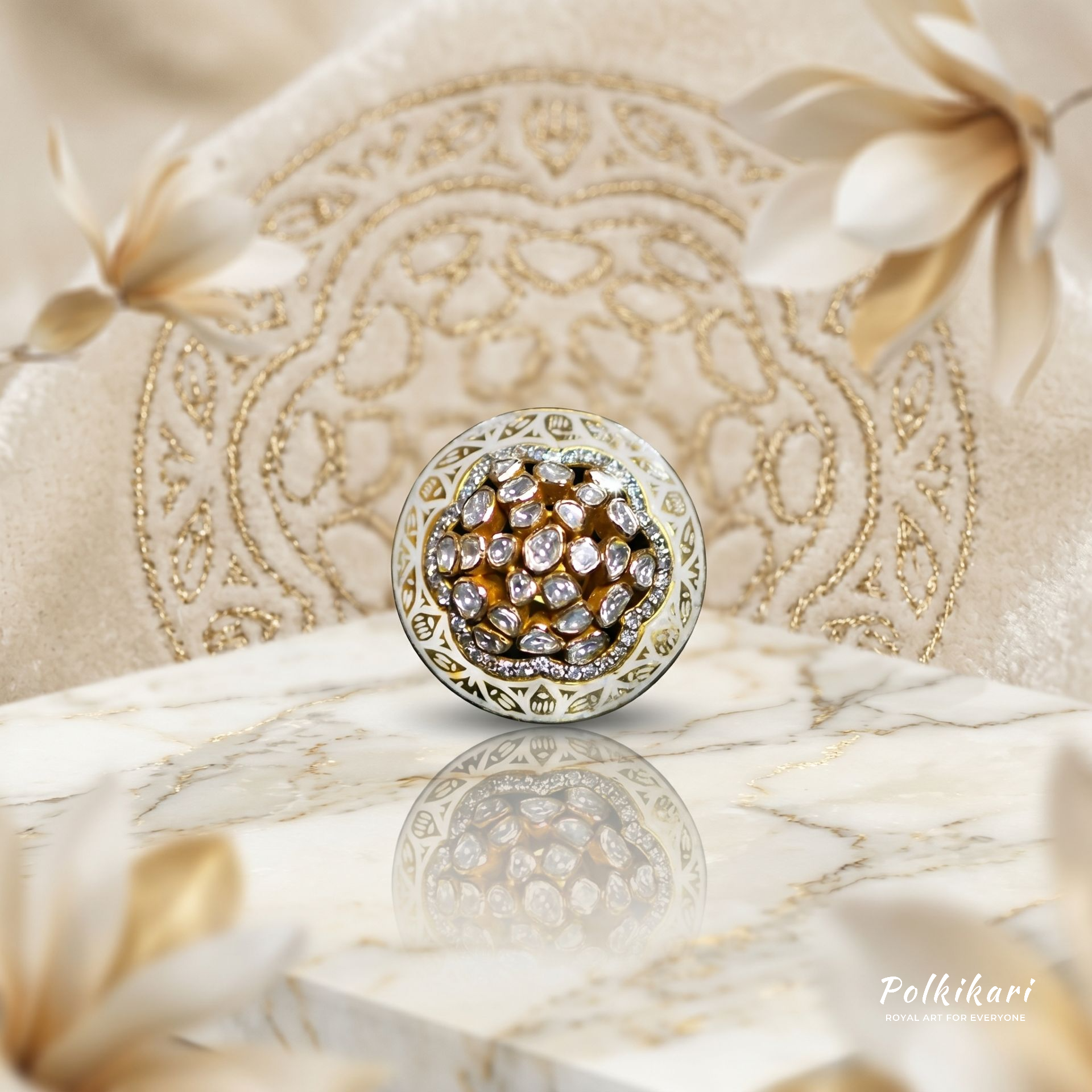 Alabaster Dome Lab Grown Polki Ring