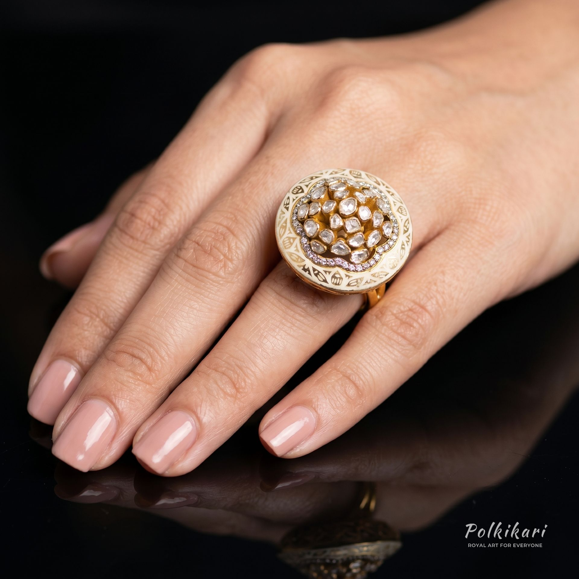 Alabaster Dome Lab Grown Polki Ring