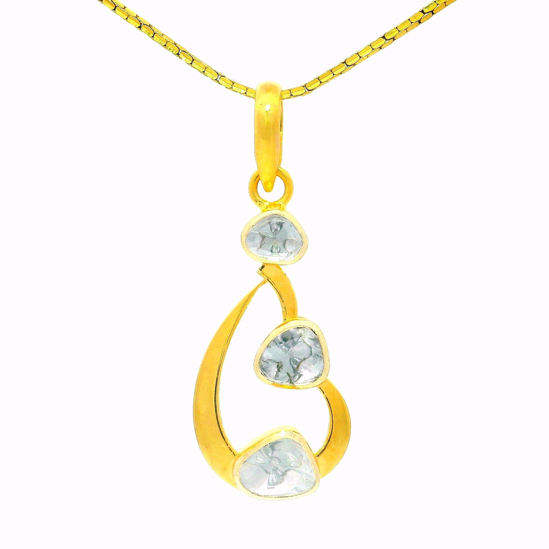 Triple Dewdrop Lab Grown Polki Pendant