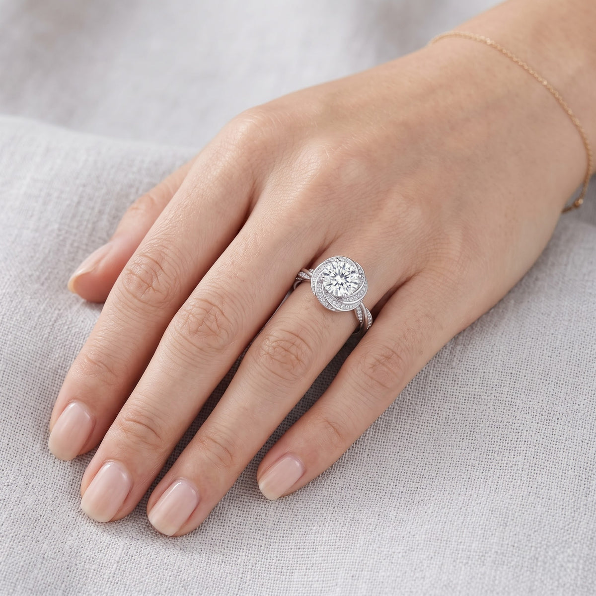 Astral Swirl Halo Solitaire Lab Grown Diamond Ring