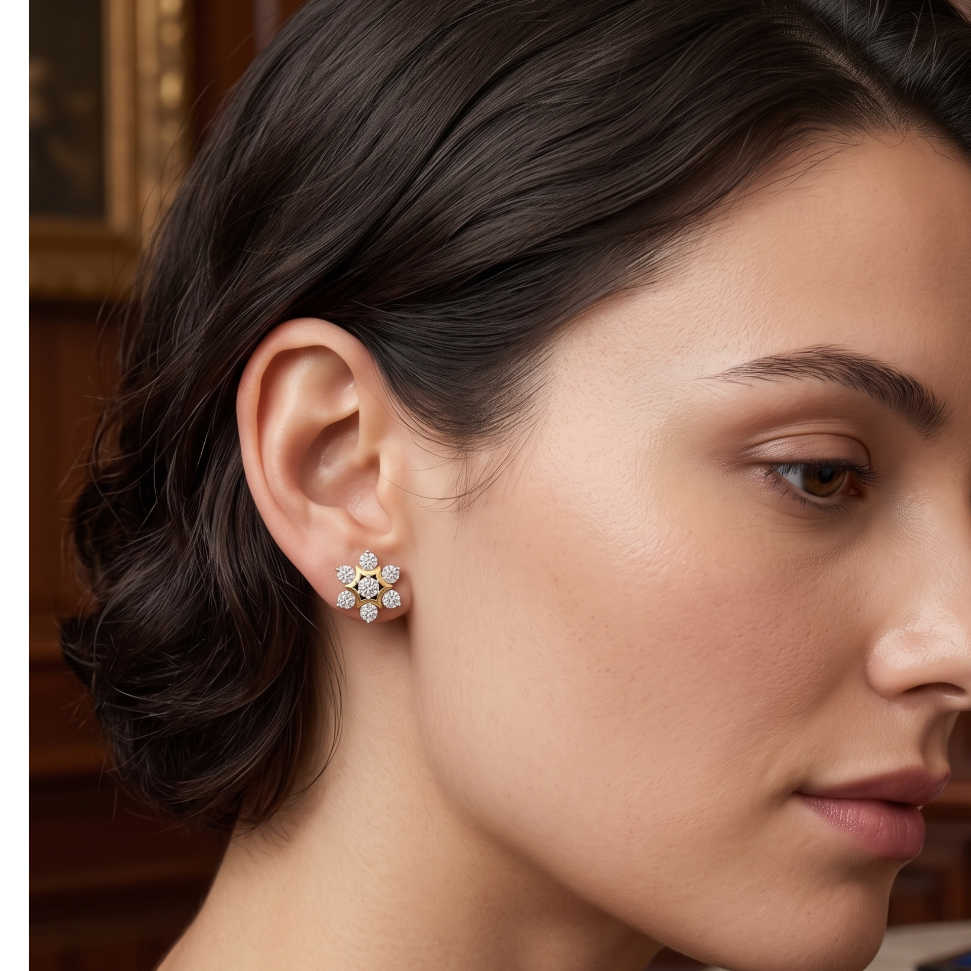 Golden Flower Lab Grown Diamond Earring