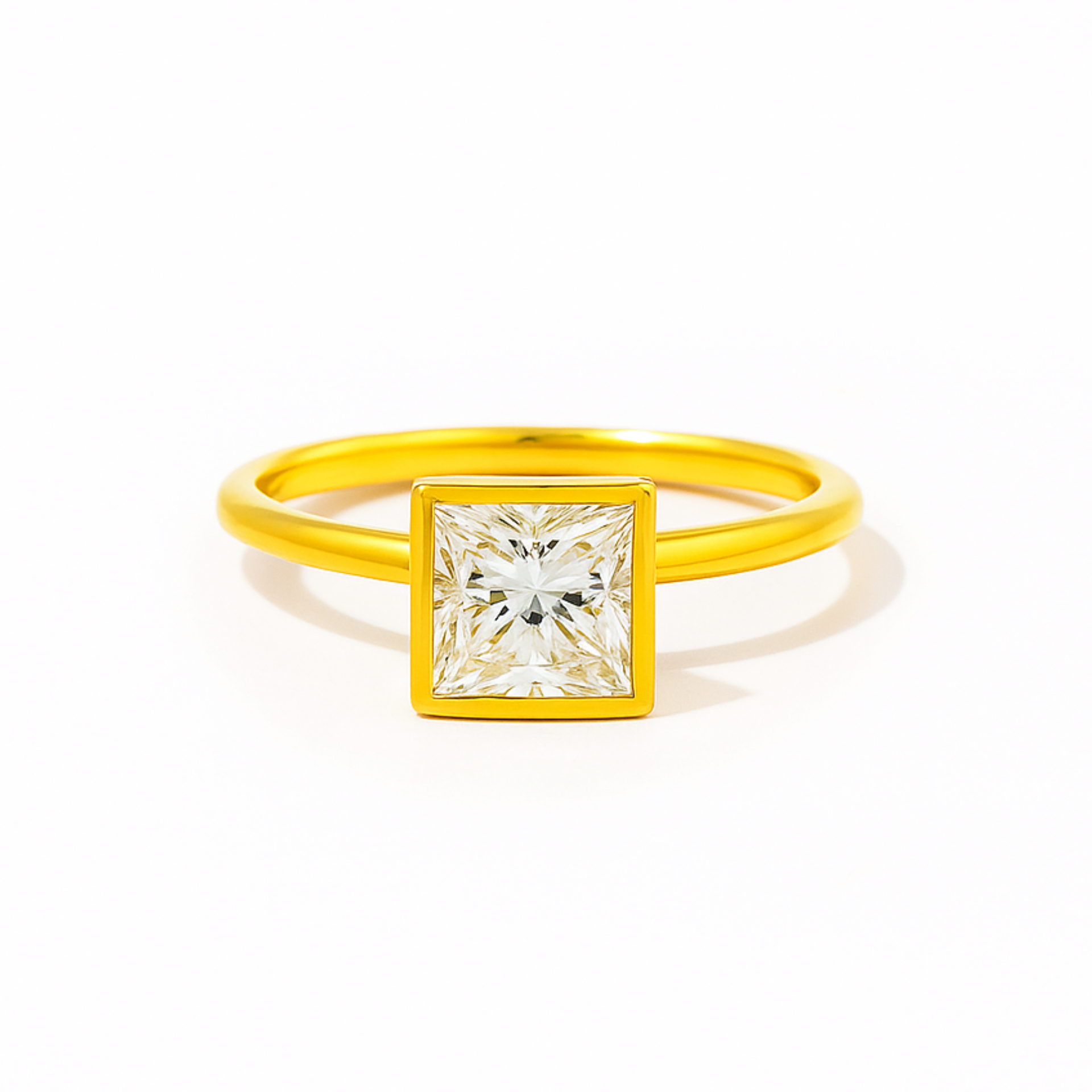 Golden Square Solitaire Lab Grown Diamond Ring