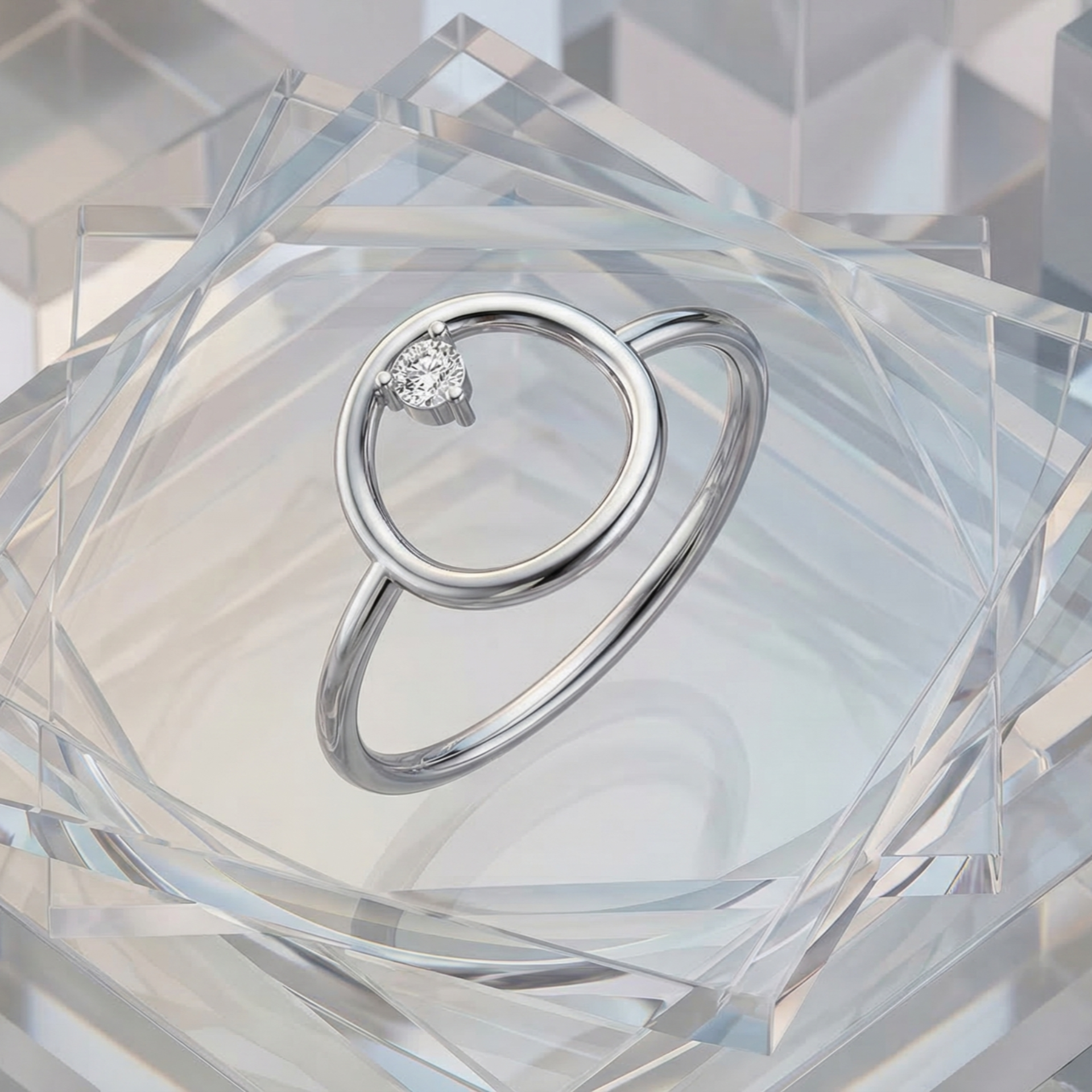 Mod-Orbit Platinum Plated Lab Grown Diamond Ring