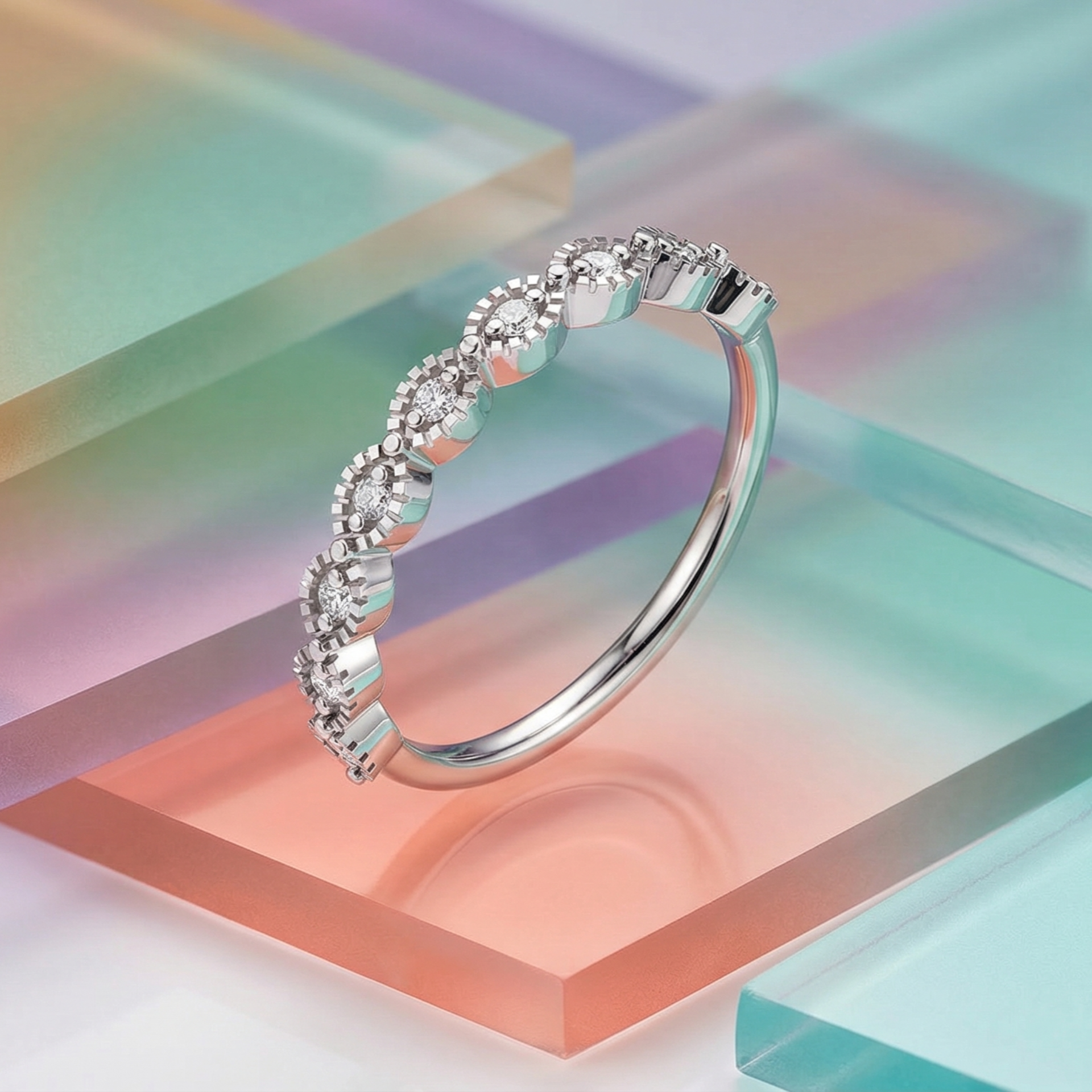 Thistle Link Platinum Plated Lab Grown Diamond Ring