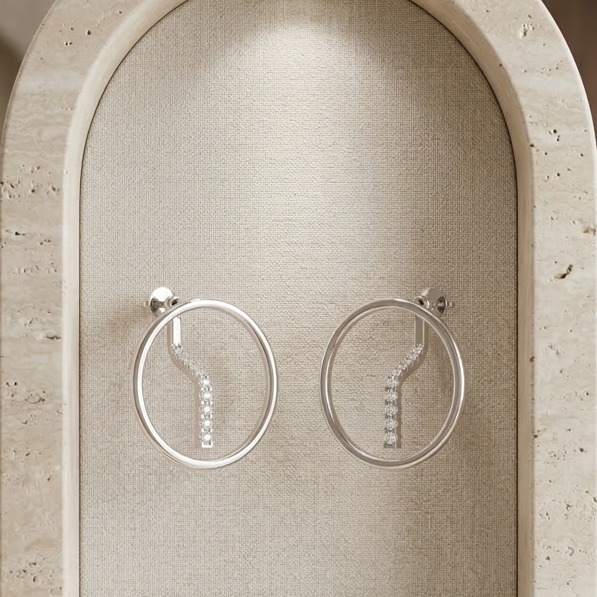 Slant Pave Orbits Platinum Plated Lab Grown Diamond Earrings