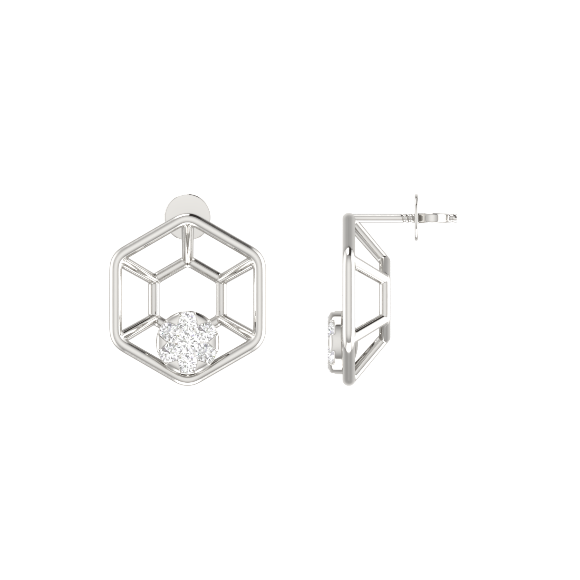 Hexa Node Platinum Plated Lab Grown Diamond Earrings