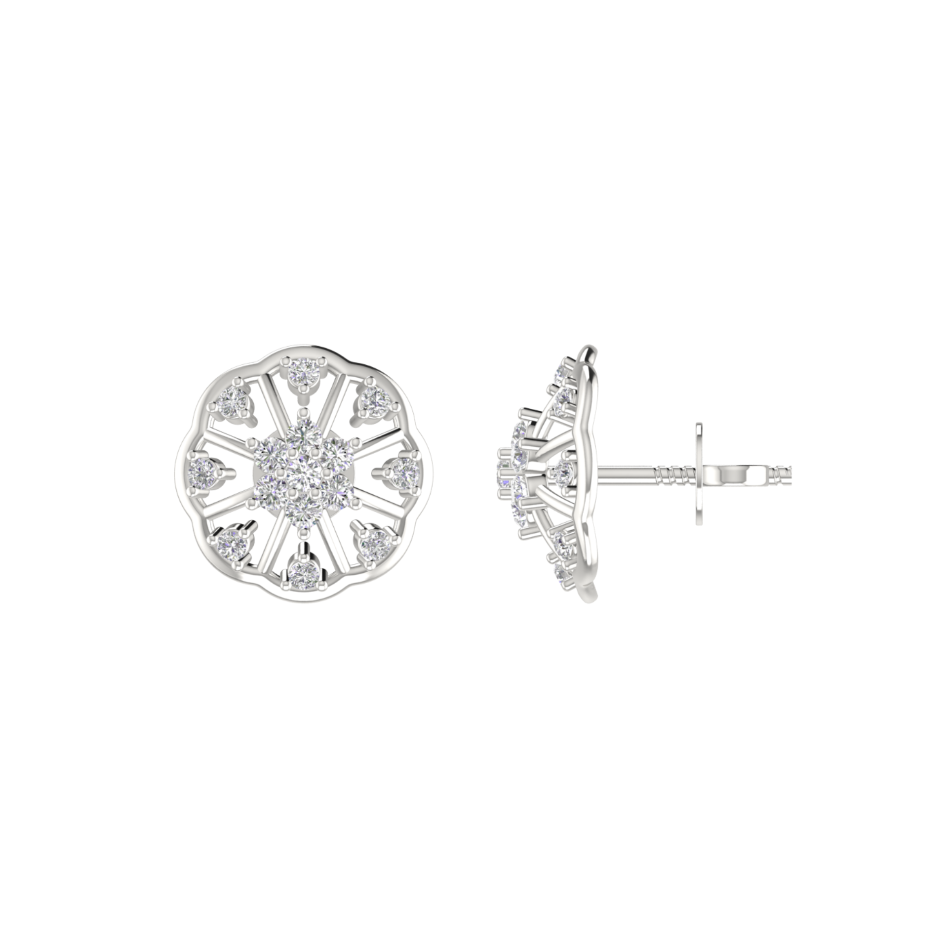 Floral Facet Platinum Plated Lab Grown Diamond Earrings