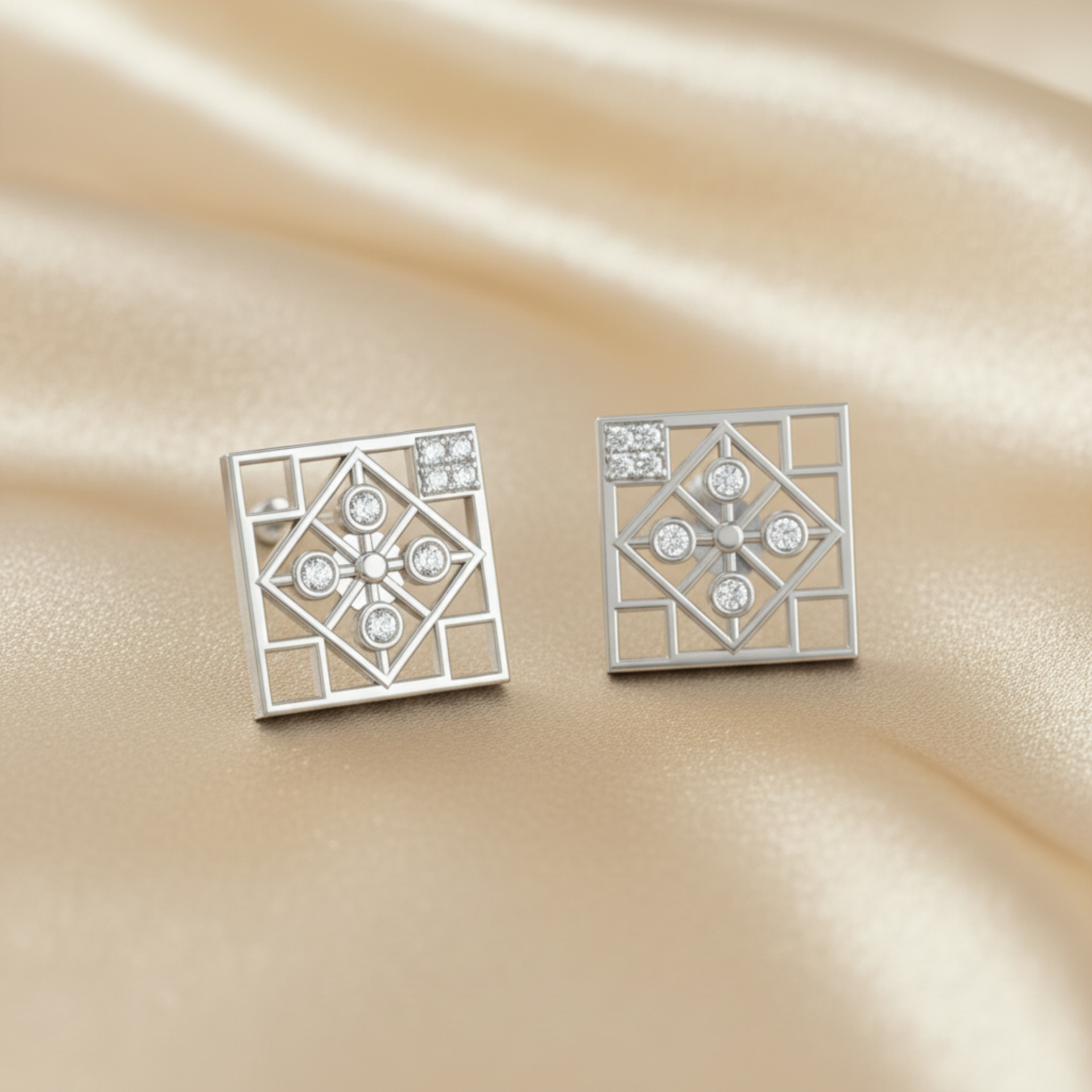 Tetris Tile Platinum Plated Lab Grown Diamond Earrings