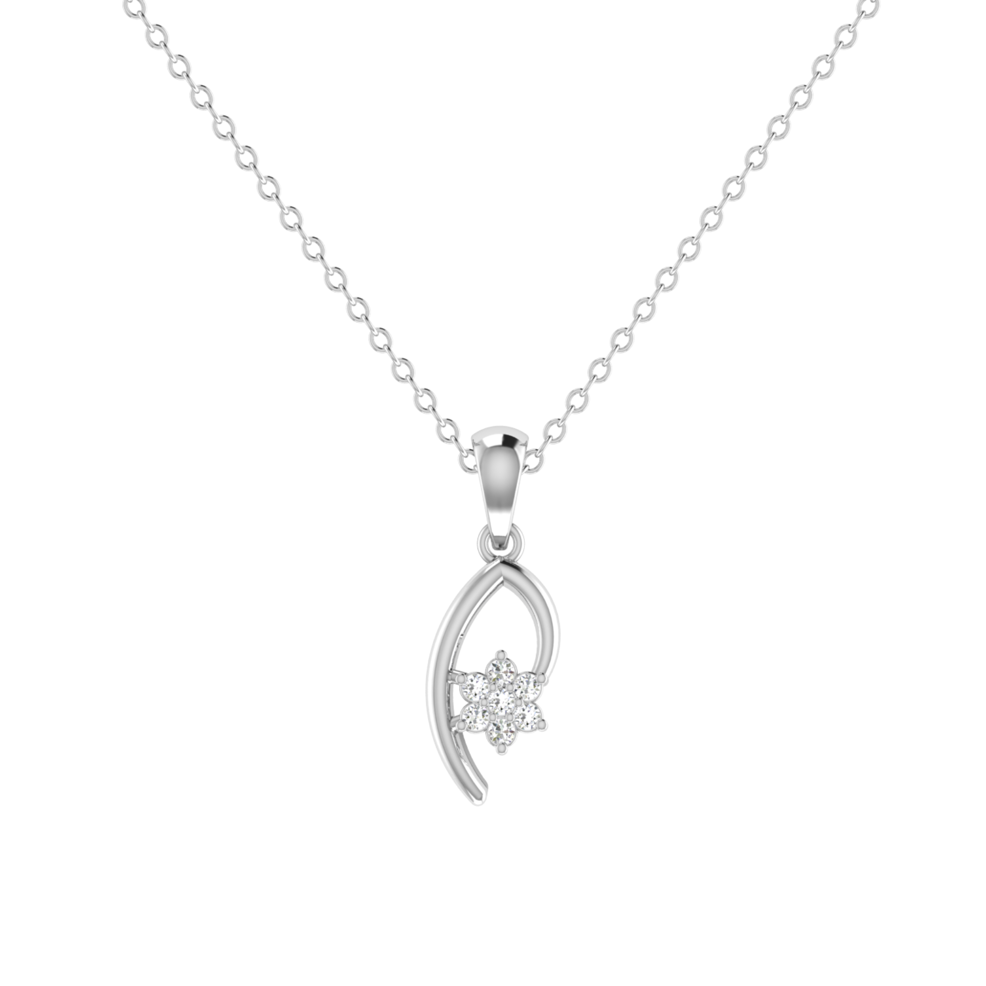 Curved Petal Platinum Plated Lab Grown Diamond Pendant