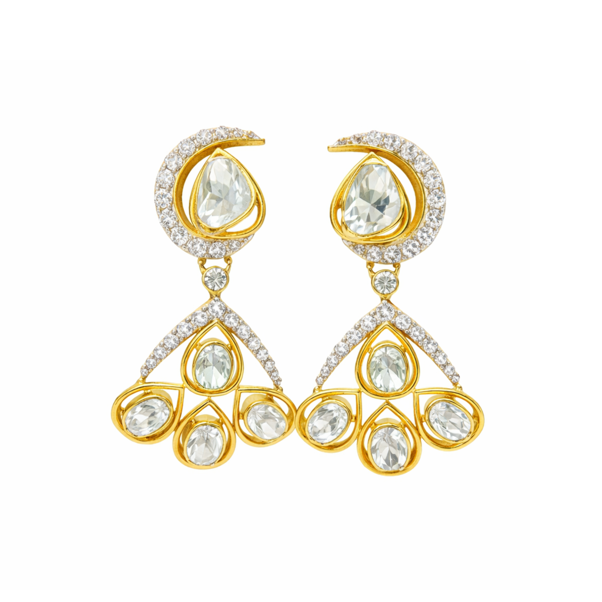 Moonlight Cascade Lab Grown Polki Earrings