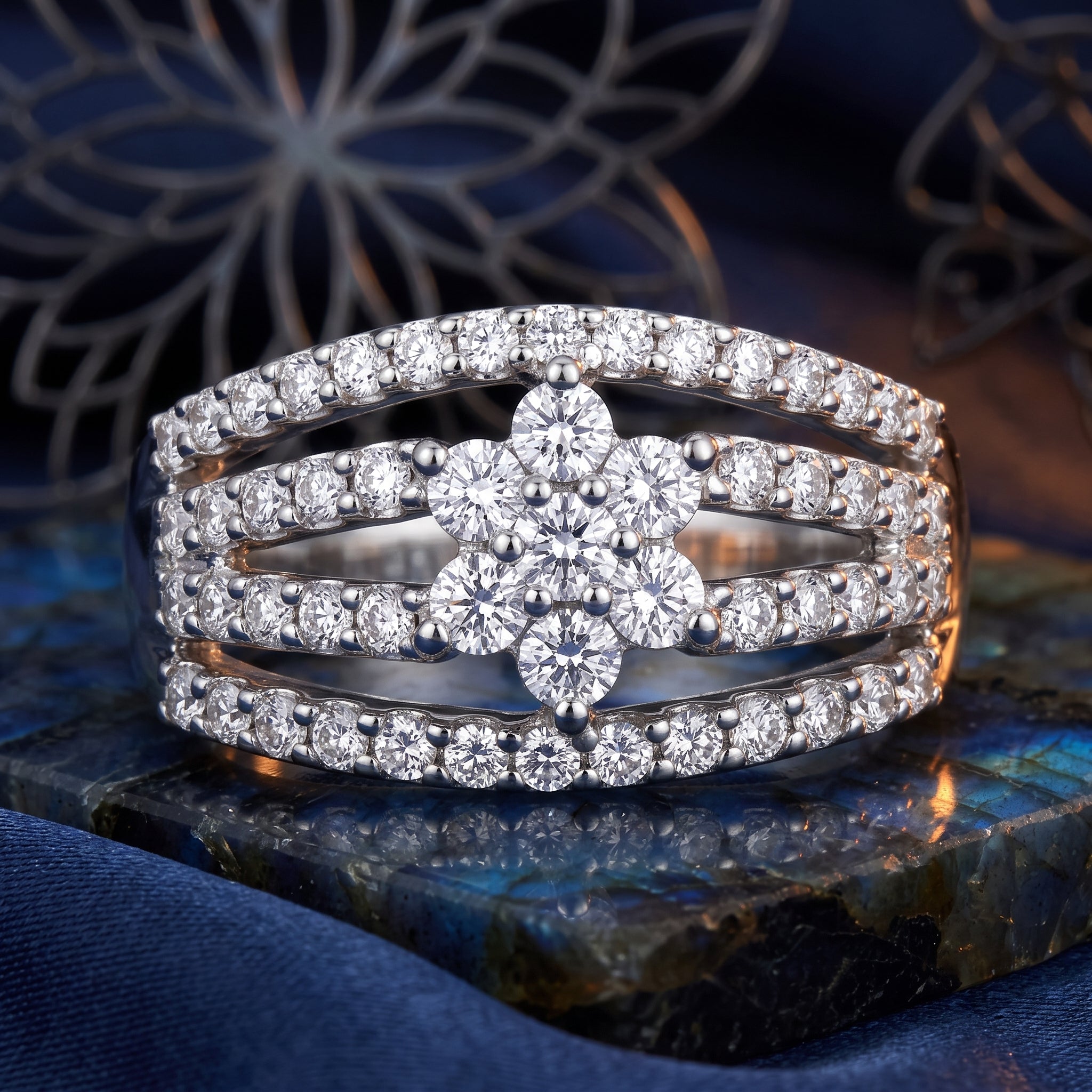 White Lily Cluster Lab Grown Diamond Ring