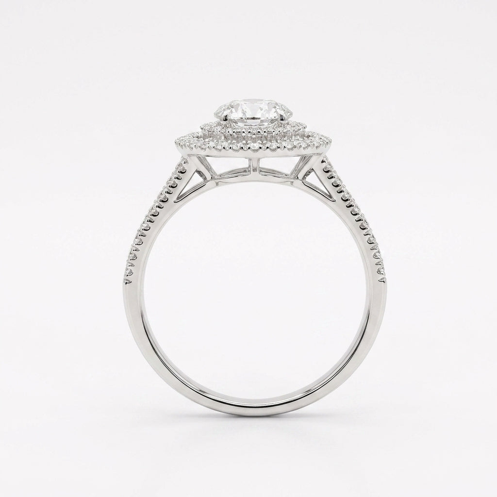Silver ring with a diamond on a white background