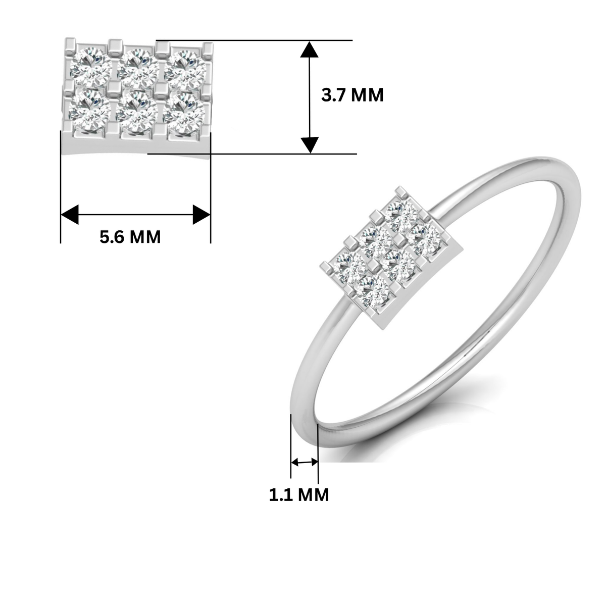 Metric Rectangle Platinum Plated Lab Grown Diamond Ring
