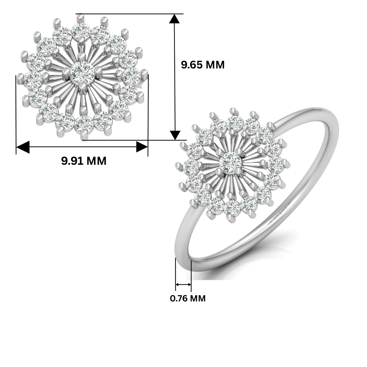 Tiara Round Platinum Plated Lab Grown Diamond Ring