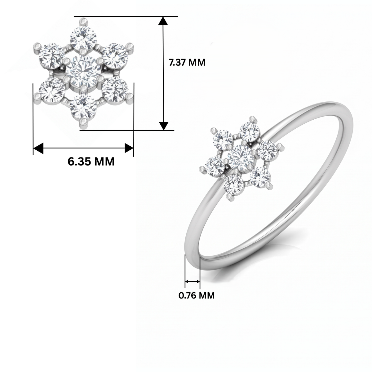 Star Leaf Cluster Platinum Plated Lab Grown Diamond Ring