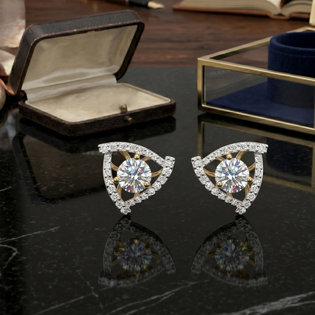Aurora Triad Solitaire Lab Grown Diamond Earrings
