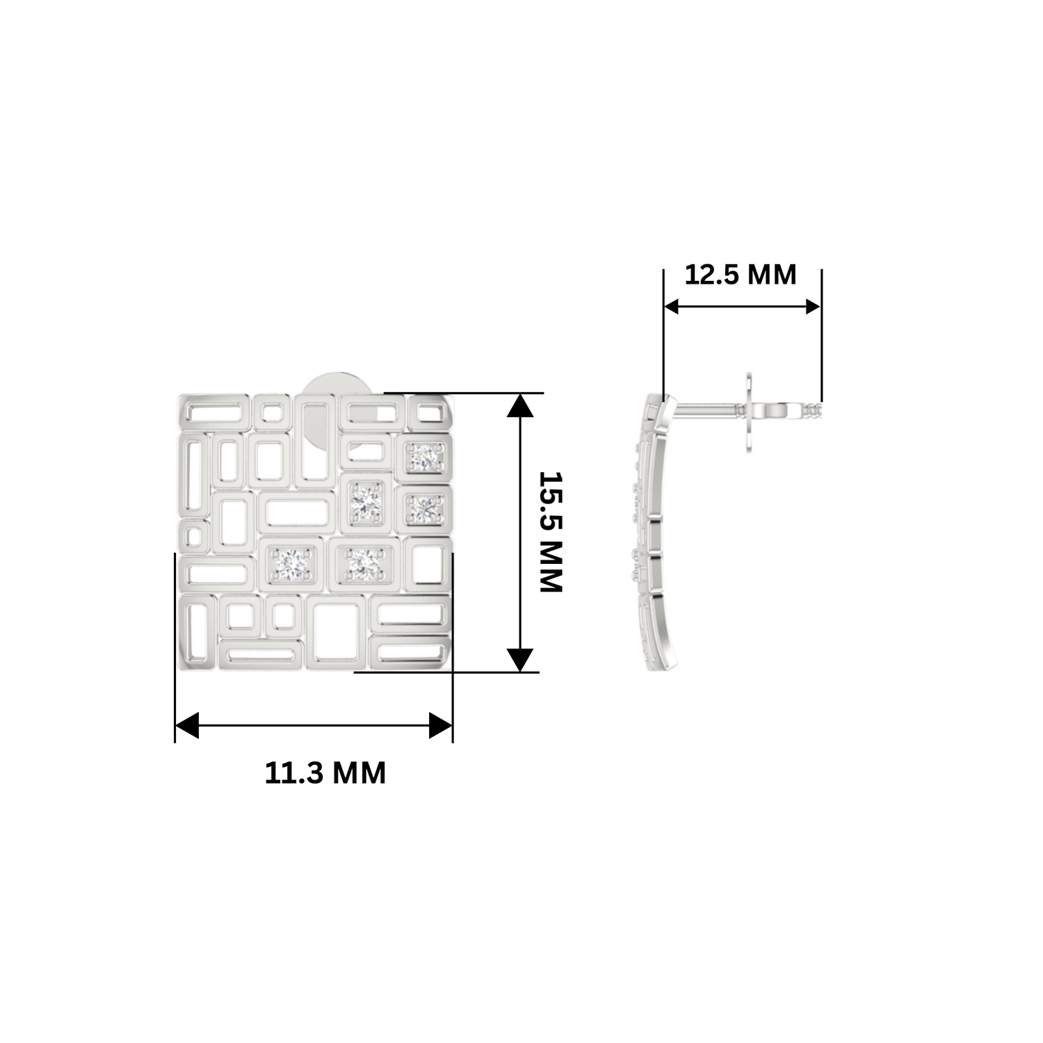 Modular Mesh Platinum Plated Lab Grown Diamond Earrings