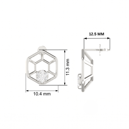 Hexa Node Platinum Plated Lab Grown Diamond Earrings