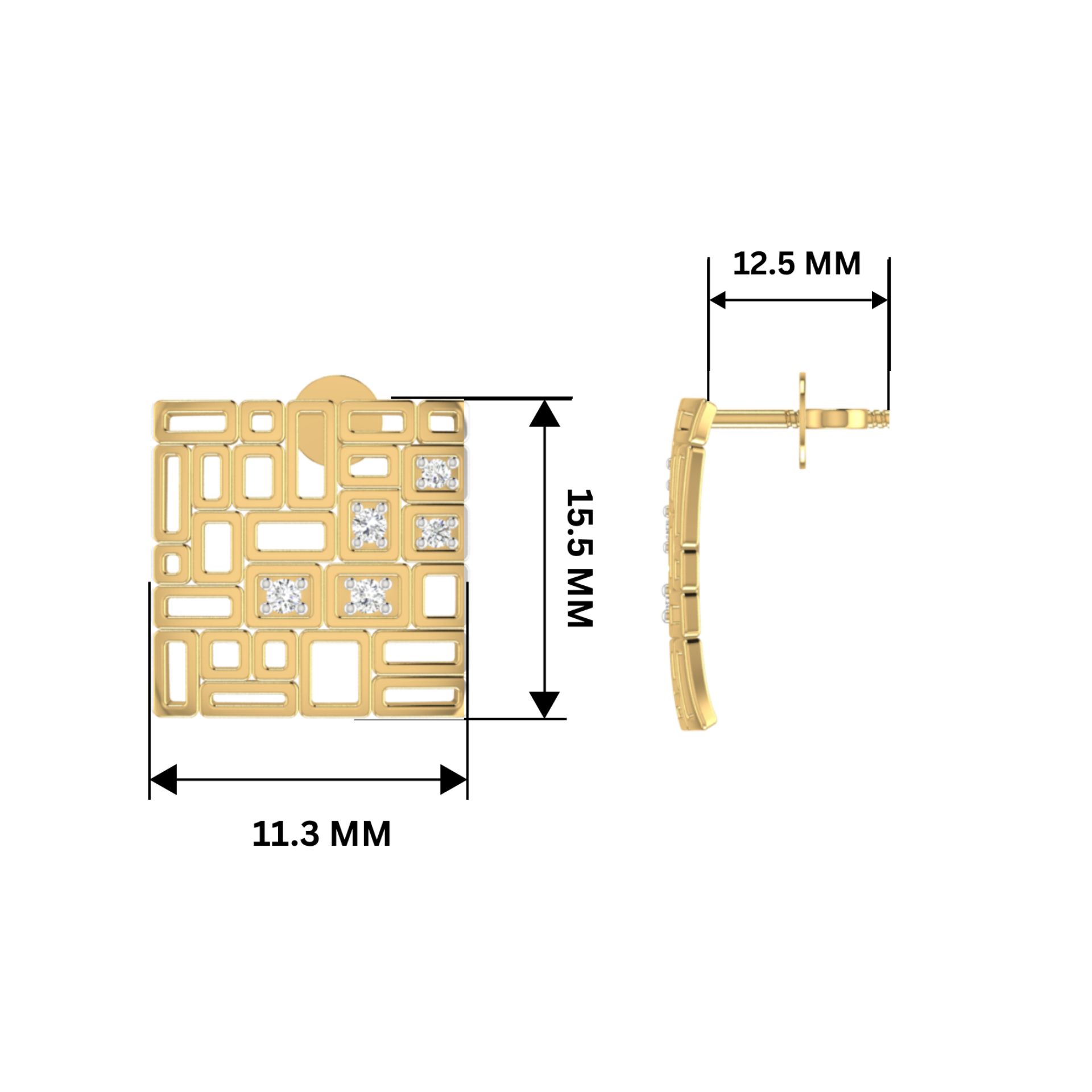 Tesserae Studs Gold Plated Lab Grown Diamond Earrings