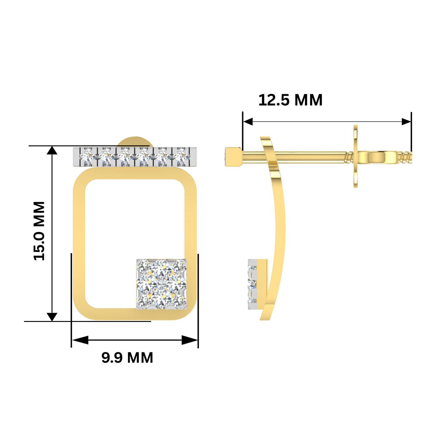 Aymmetrical Axis Studs Gold Plated Lab Grown Diamond Earrings
