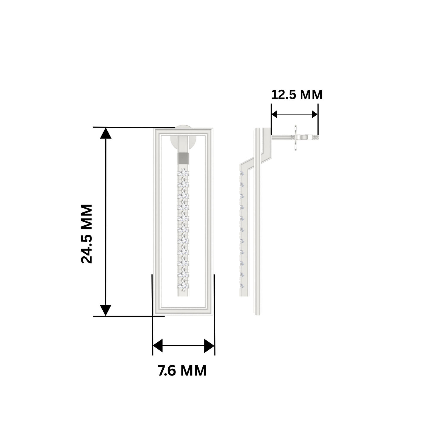 Edge Rectangle Platinum Plated Lab Grown Diamond Earrings