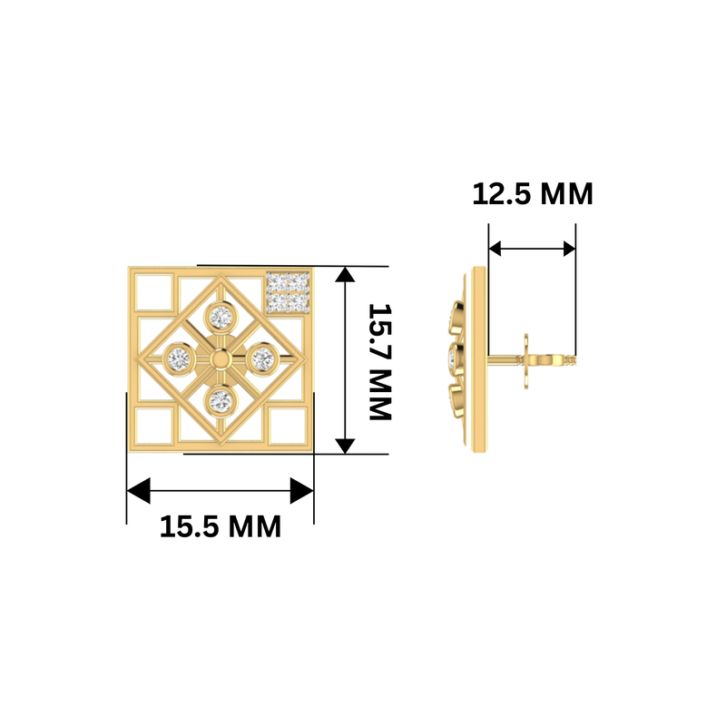 Grid Matrix Studs Gold Plated Lab Grown Diamond Earrings