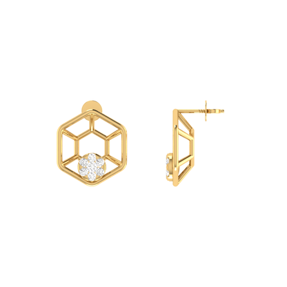 Hexa-Bloom Drops Gold Plated Lab Grown Diamond Earrings