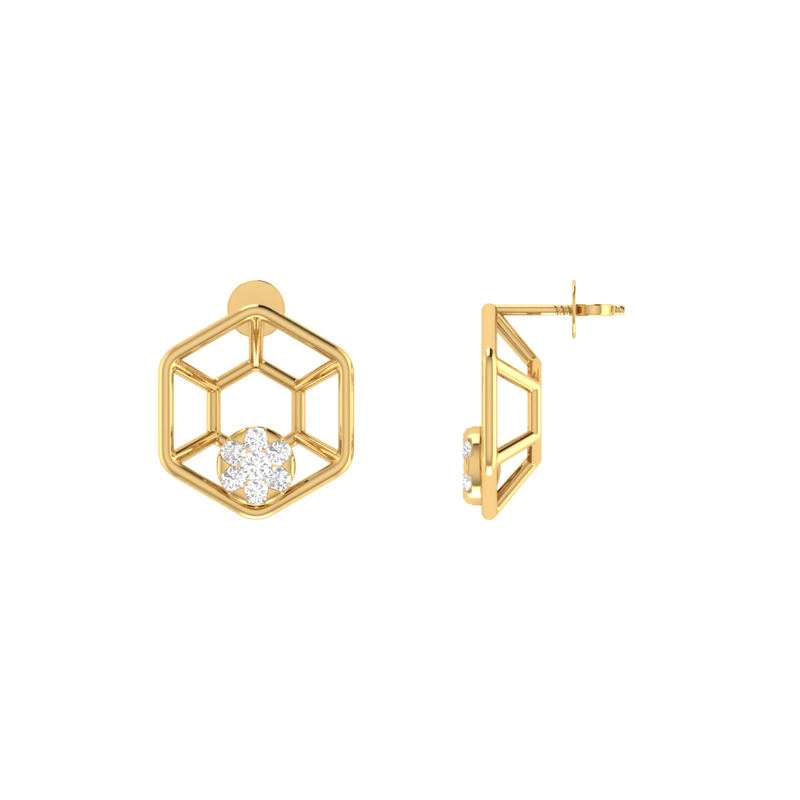 Hexa-Bloom Drops Gold Plated Lab Grown Diamond Earrings