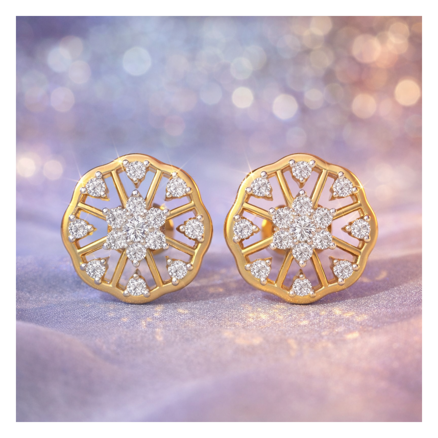 Filigree Flare Gold Plated Lab Grown Diamond Earrings