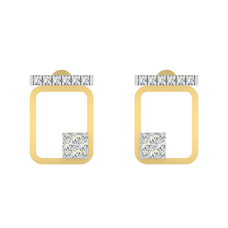 Aymmetrical Axis Studs Gold Plated Lab Grown Diamond Earrings