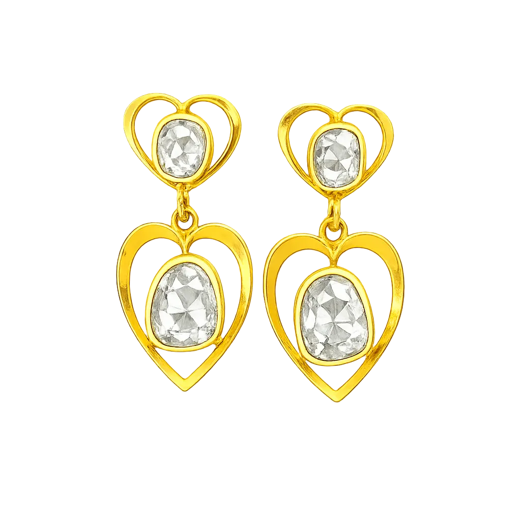 Twin Heart Drop Lab Grown Polki Earrings