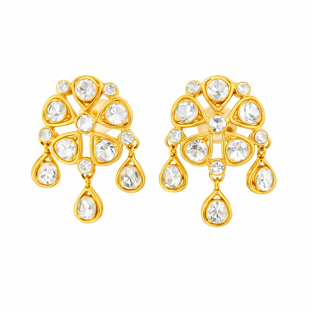 Floral Drop Sparkle Lab Grown Polki Earrings