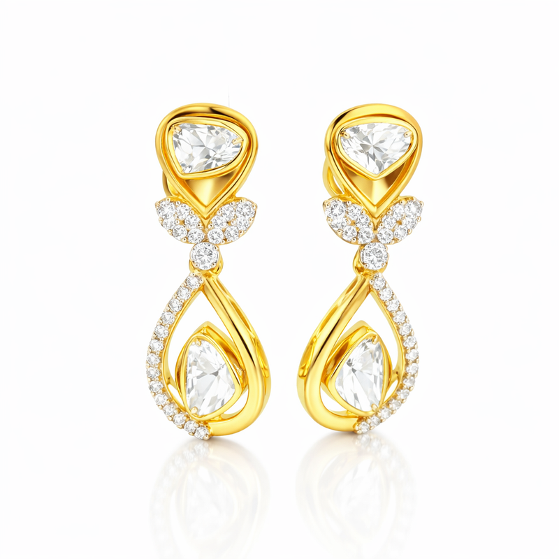 Floral Teardrop Light Lab Grown Polki Earrings