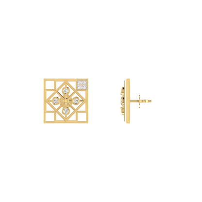 Grid Matrix Studs Gold Plated Lab Grown Diamond Earrings