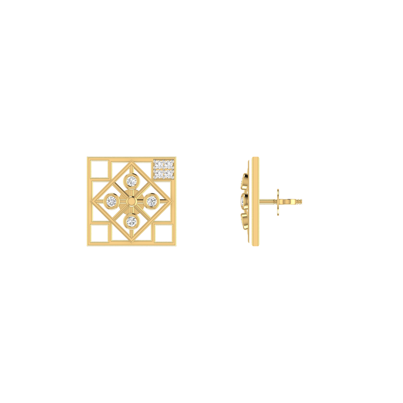 Grid Matrix Studs Gold Plated Lab Grown Diamond Earrings