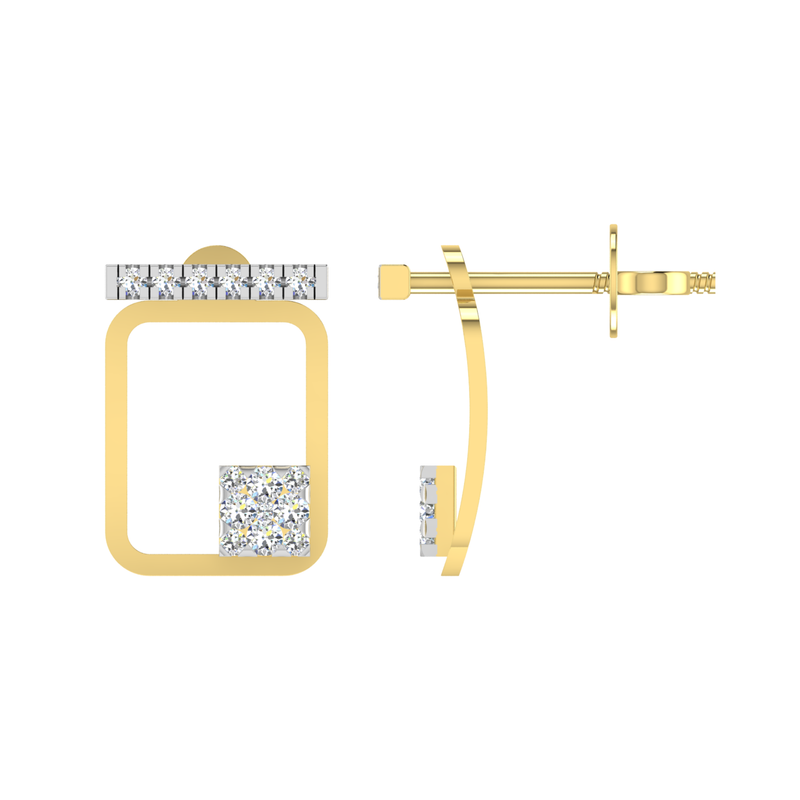 Aymmetrical Axis Studs Gold Plated Lab Grown Diamond Earrings