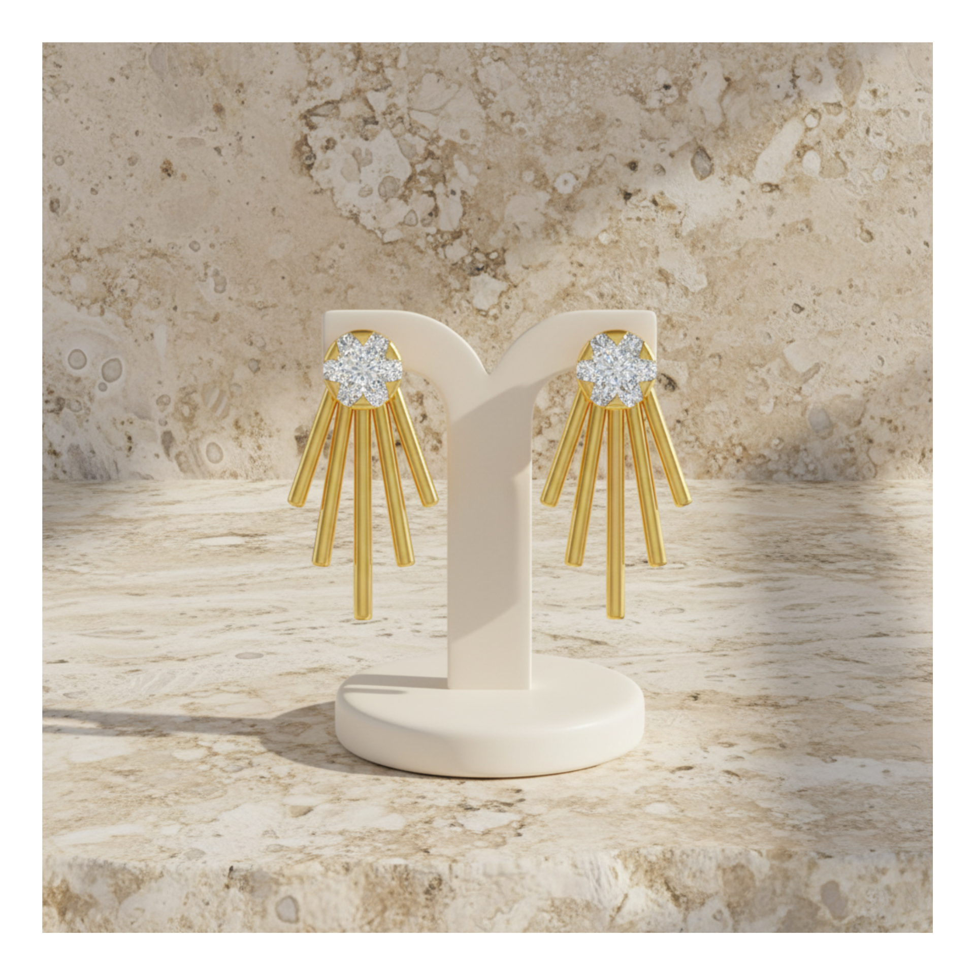 Astral Fringe Studs Gold Plated Lab Grown Diamond Earrings