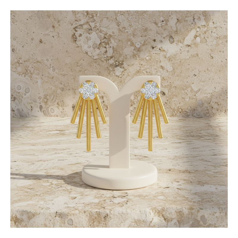 Astral Fringe Studs Gold Plated Lab Grown Diamond Earrings