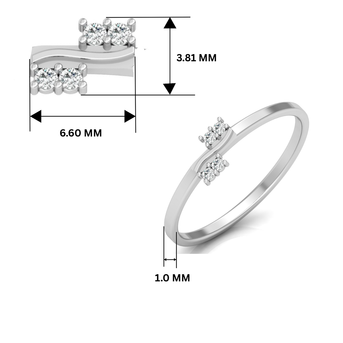 Duo Drift Platinum Plated Lab Grown Diamond Ring